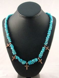 Native American Lakota Made Turquoise Necklace with Crosses