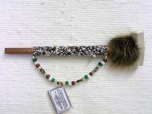Native American Made Small Beaded Ceremonial Horn Pipe