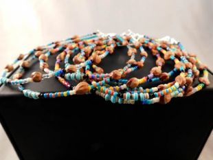 Native American Navajo Made Turquoise, Glass and Ghost Bead Anklets