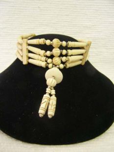Native American Four-Row Antiqued Carved Choker with Center Piece