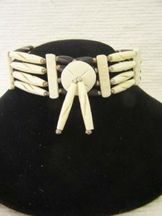 Native American Four-Row Black and White Choker with Center Piece