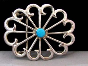 Native American Navajo Made Sand Cast Belt Buckle with Turquoise