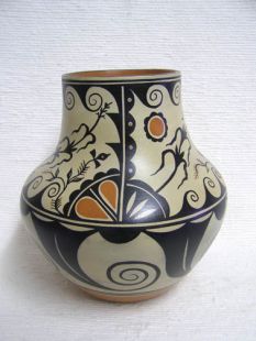 Native American Santo Domingo Handbuilt Polychrome Vase with Corn and Migration
