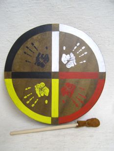 Native American Cherokee Made Painted Buffalo Drum