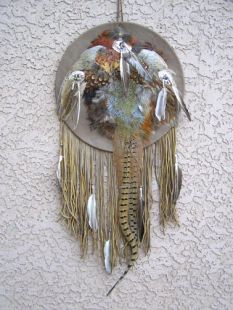Native American Made Ceremonial Shield with Full Pheasant
