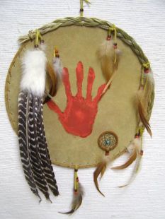 Native American Made Ceremonial Shield with Handprint