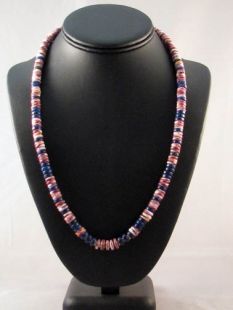 Native American Hopi Made Old Style Necklace with Spiny Oyster and Lapis 