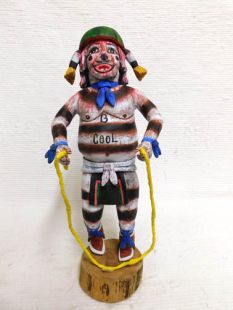 Native American Hopi Carved Clown Katsina Doll with Jump Rope--Vintage